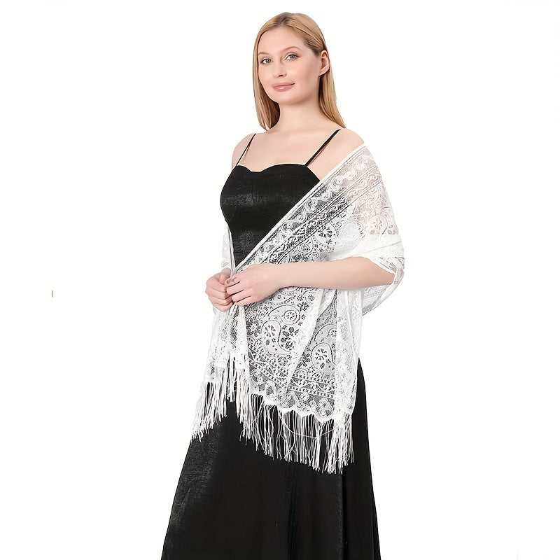 Paisley Print Lace Fringed Shawl for Women