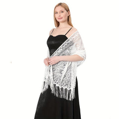 Paisley Print Lace Fringed Shawl for Women