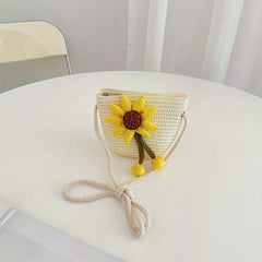Girls Sunflower Straw Bag Crossbody Messenger Coin Purse