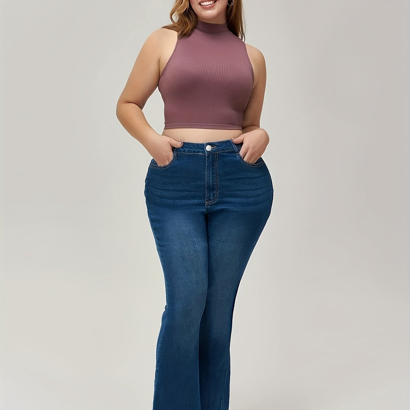 High Rise Fringe Trim Flared Leg Jeans
