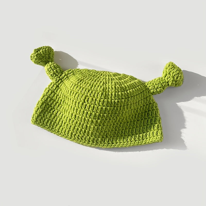 Men's Winter Green Cover Up Cartoon Anime Knit Lined Hat