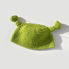 Men's Winter Green Cover Up Cartoon Anime Knit Lined Hat