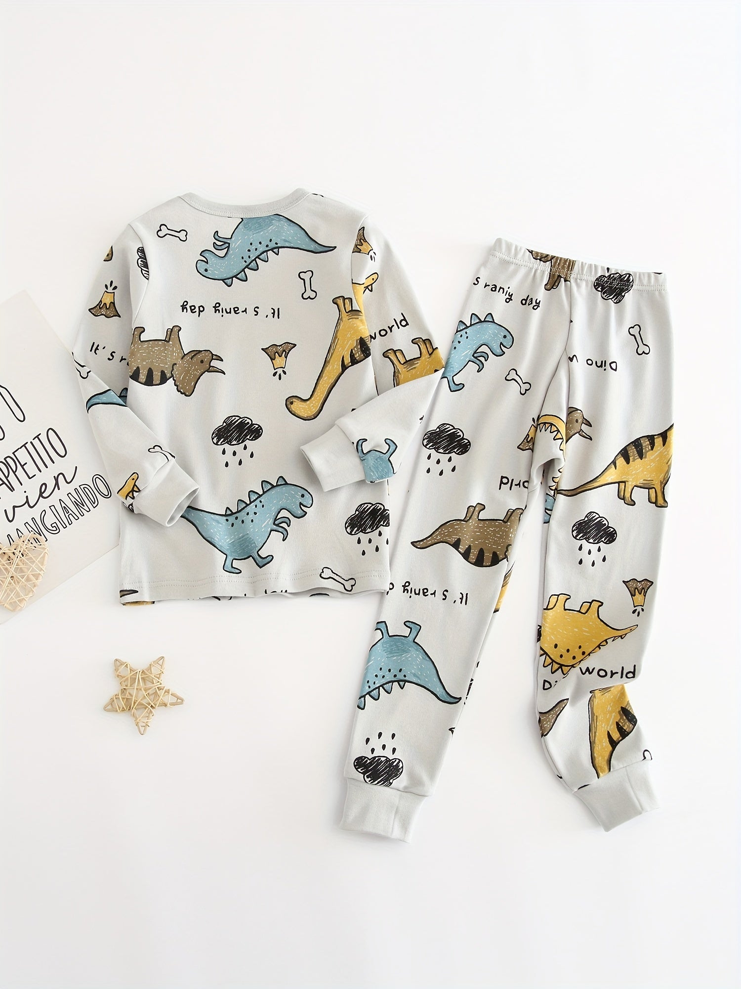 Dinosaur Kid's Pajamas Set Long Sleeve Top & Pants Comfy PJ Boy's Loungewear