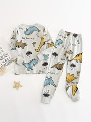 Dinosaur Kid's Pajamas Set Long Sleeve Top & Pants Comfy PJ Boy's Loungewear