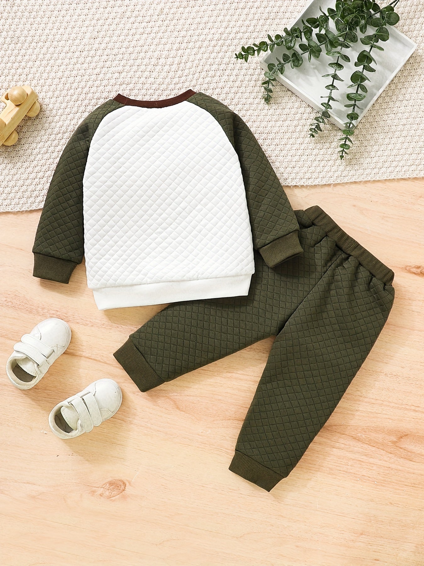 Little Boys 2pcs Set Long Sleeve Round Neck Block Top Pants