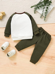 Little Boys 2pcs Set Long Sleeve Round Neck Block Top Pants