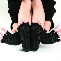Non Slip Yoga Socks and Gloves Set for Improved Grip