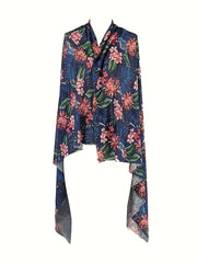 Floral Leaf Print Cover Up Semi Sheer Shawl