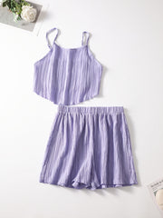 2pcs Set Crop Cami Top & Solid Shorts