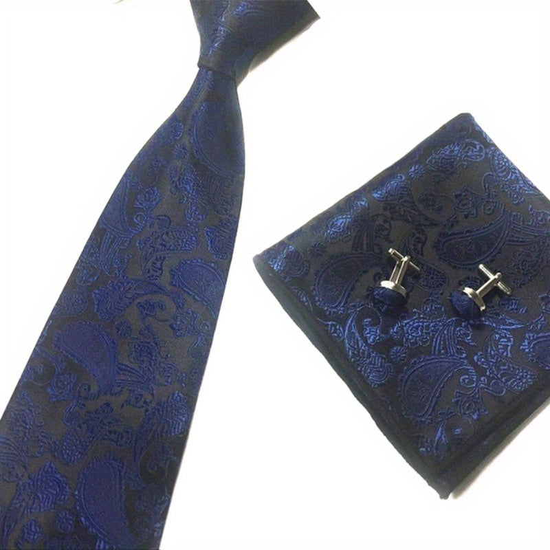 3pcs set Necktie For Men Red Tie British Style Paisley Pocket Square