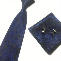 3pcs set Necktie For Men Red Tie British Style Paisley Pocket Square