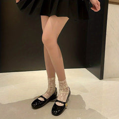 Lace Mesh Socks Floral Design Mid Tube Stockings