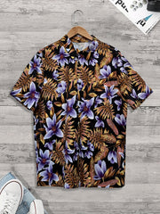Tropical Leaf & Flower Print Men's Hawaiian Shirt