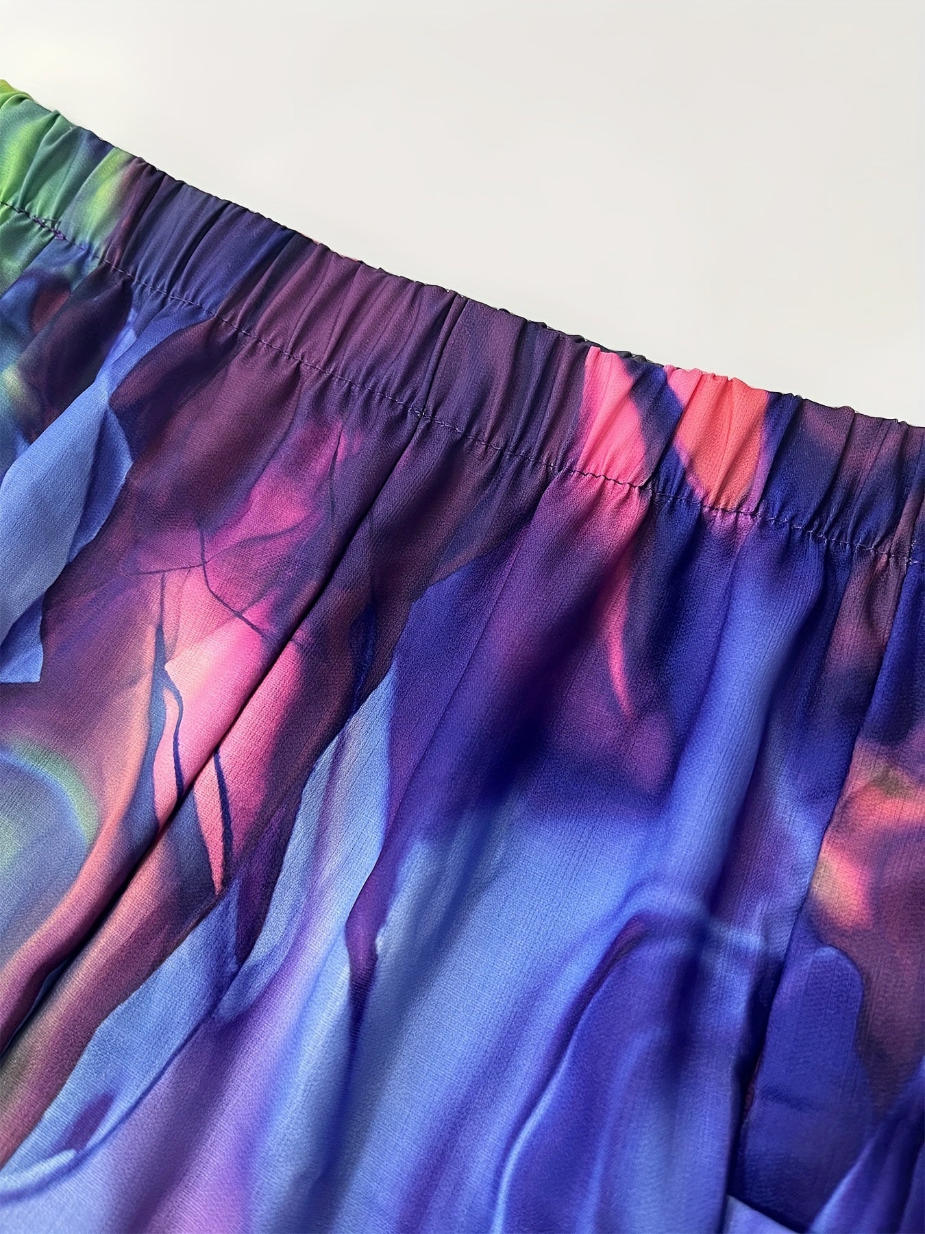 Boho Tie Dye Wide Leg Pants Vintage Elastic Waist