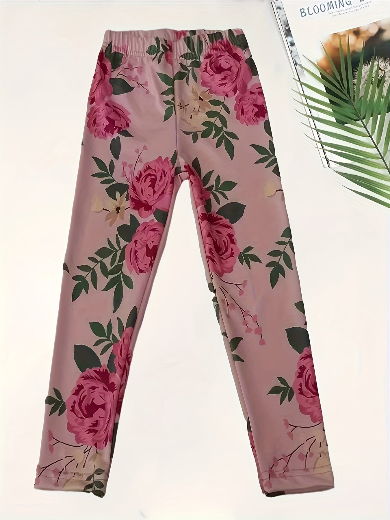 Girls Sweet Rose Graphic Leggings for All Seasons Sports Outdoor