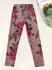 Girls Sweet Rose Graphic Leggings for All Seasons Sports Outdoor