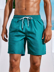 Solid Casual Elastic Waist Drawstring Lounge Shorts for Men
