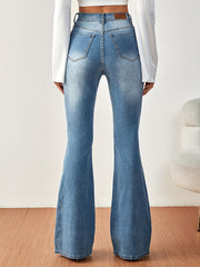 Ripped Flared Jeans Wide Legs Bell Bottom Slash Pockets Casual Denim Pants