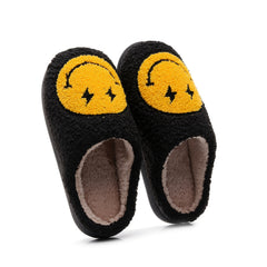 Women's Cartoon Smile Face Slippers Plush Lined Slide Sandals Winter Shoes