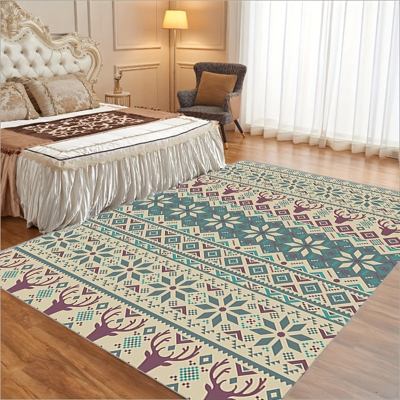 Fluffy Christmas Elk Carpet Floor Mat Soft Non Slip Area Rugs Living Room