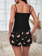 Heart & Butterfly Print Pajama Set Women's Sleepwear