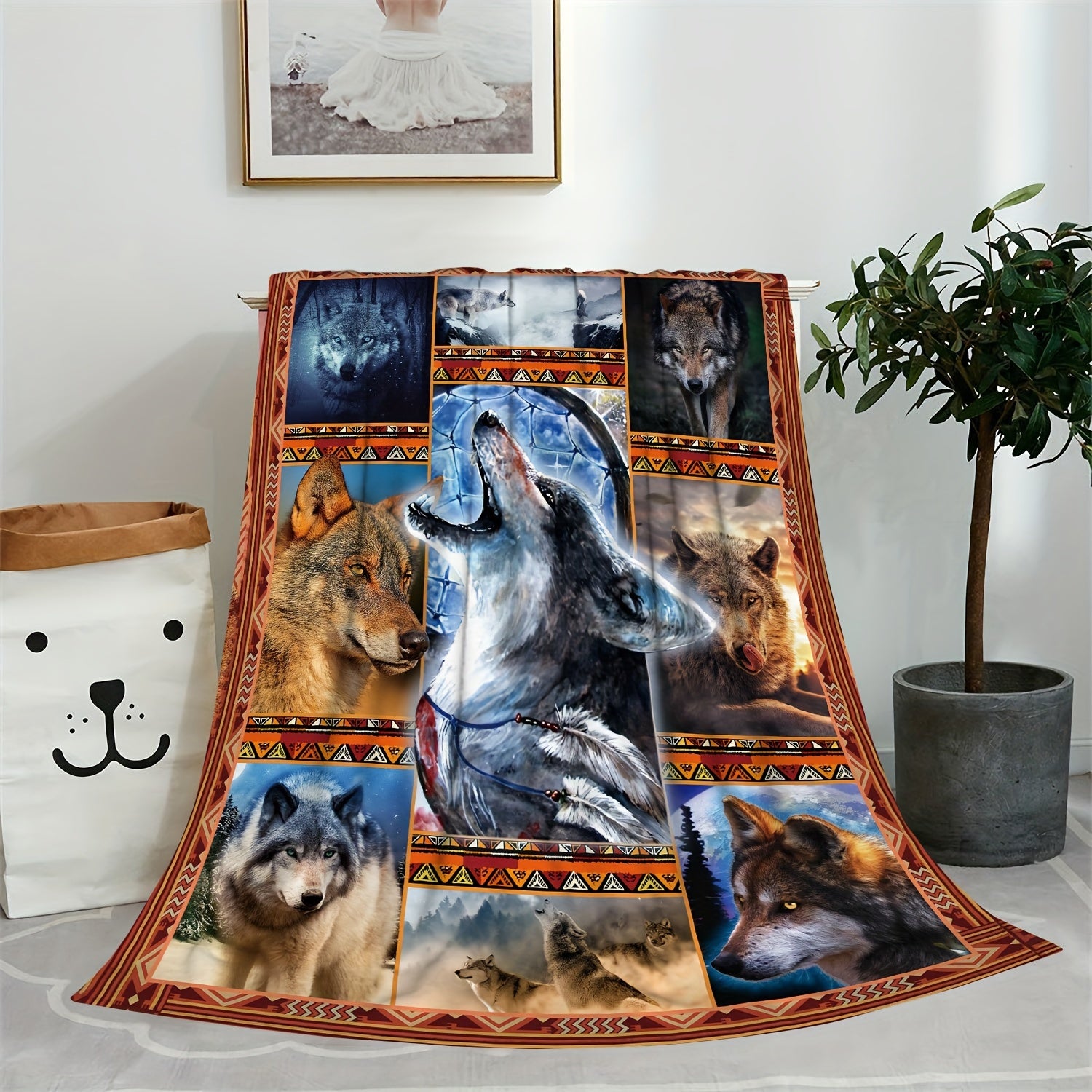Outdoor Wolf Pack Blanket Camping Picnic Sofa Bedroom