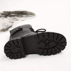 Ankle Combat Boots with Chain Lace Up Side Zipper Short Boots