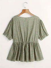 Boho Blouse Women's V Neck Knot Peplum Top