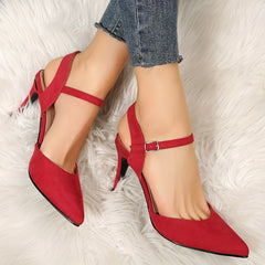 Red Stiletto Heels Point Toe Slingback Pumps Summer Heel with Adjustable Strap