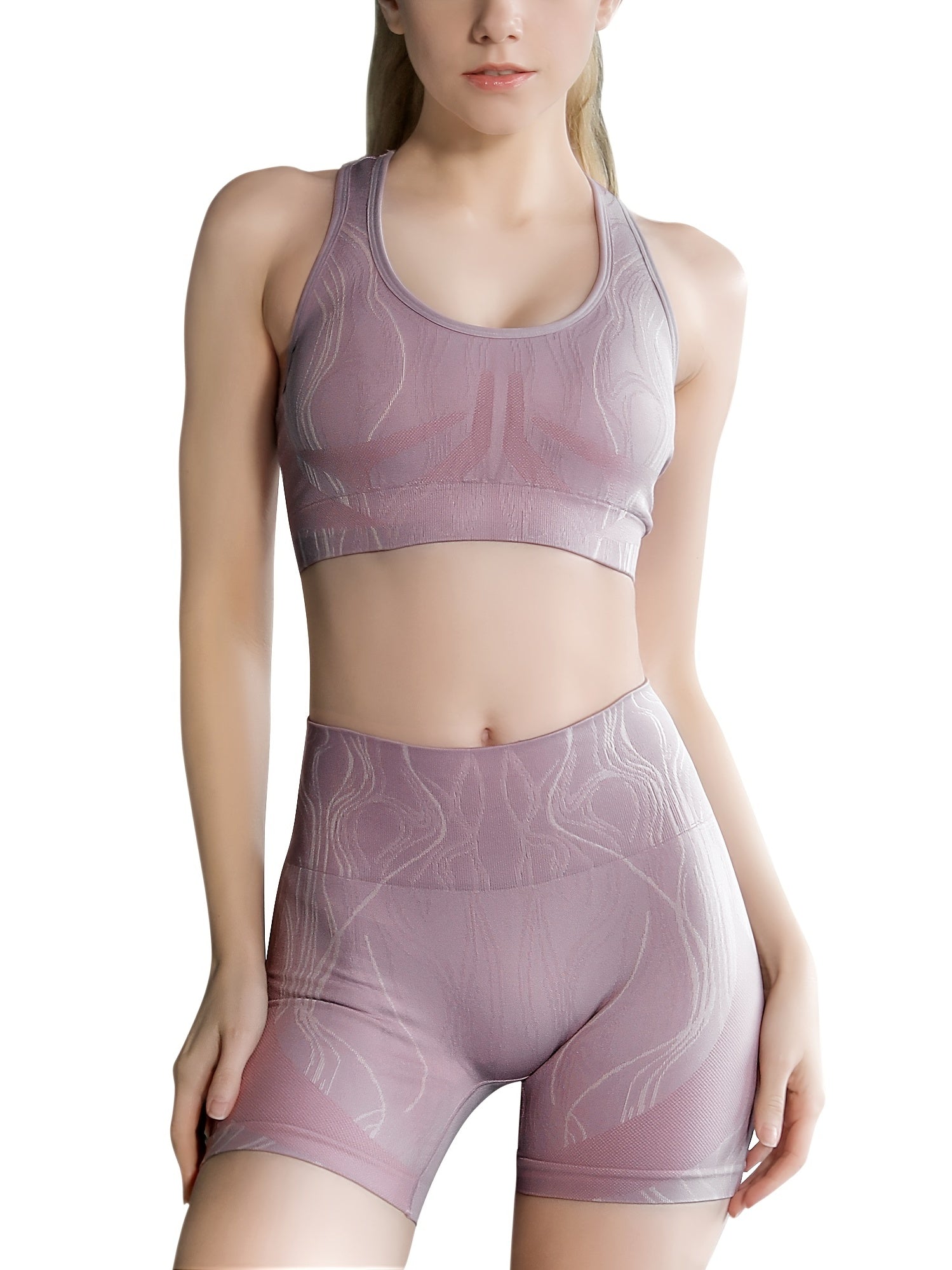 2pcs Seamless Workout Set: Sports Bra & High Waist Shorts