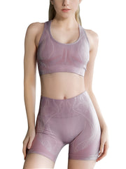 2pcs Seamless Workout Set: Sports Bra & High Waist Shorts