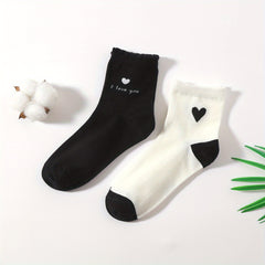 Heart Print Socks 2 Pairs Comfortable Mid Tube Stockings