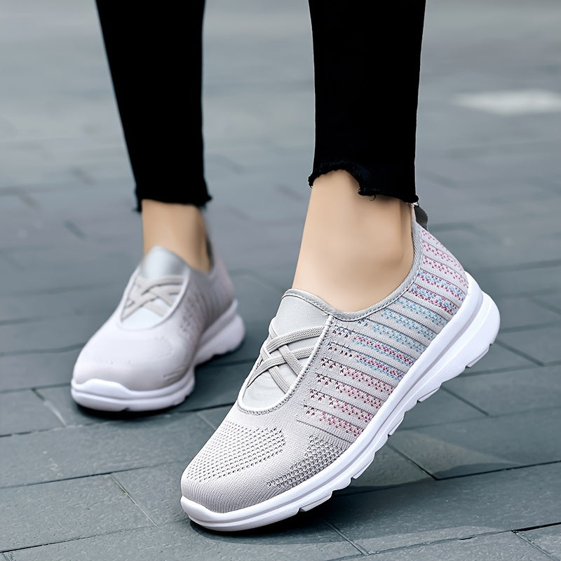 Women's Criss Cross Slip-on Walking Shoes Comfy Mesh Casual Sneakers