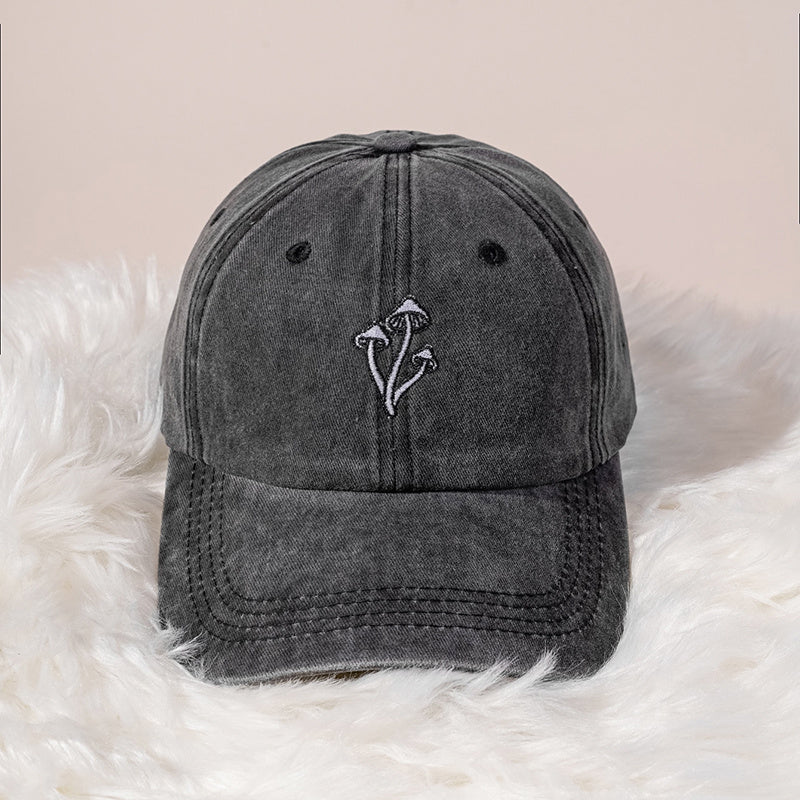 Mushroom Washed Baseball Cap Adjustable Buckle Closure Cap
