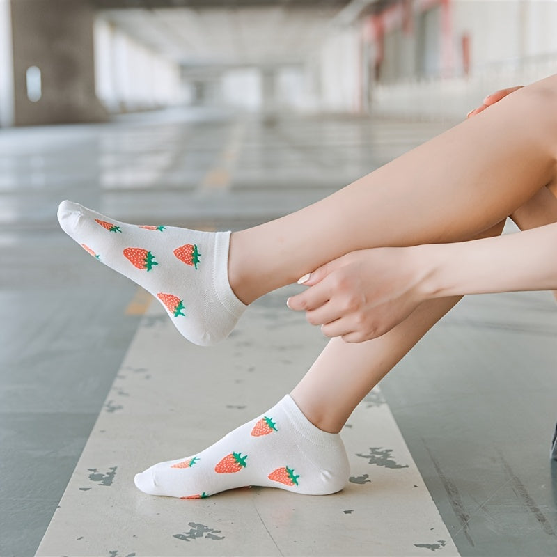 6 Pairs Women Socks Ankle Sock Fruits Pattern Boat Short Socks