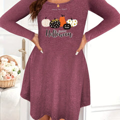Halloween Pumpkin Print Long Sleeve Nightdress