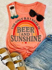 Rainbow Print Tank Top Round Neck Medium Stretch