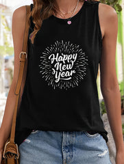 Year & Firework Sleeveless Vest Stretchy Casual Top