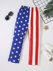 Girls Striped Pentagram Leggings Elastic Waist Casual Sports Pants