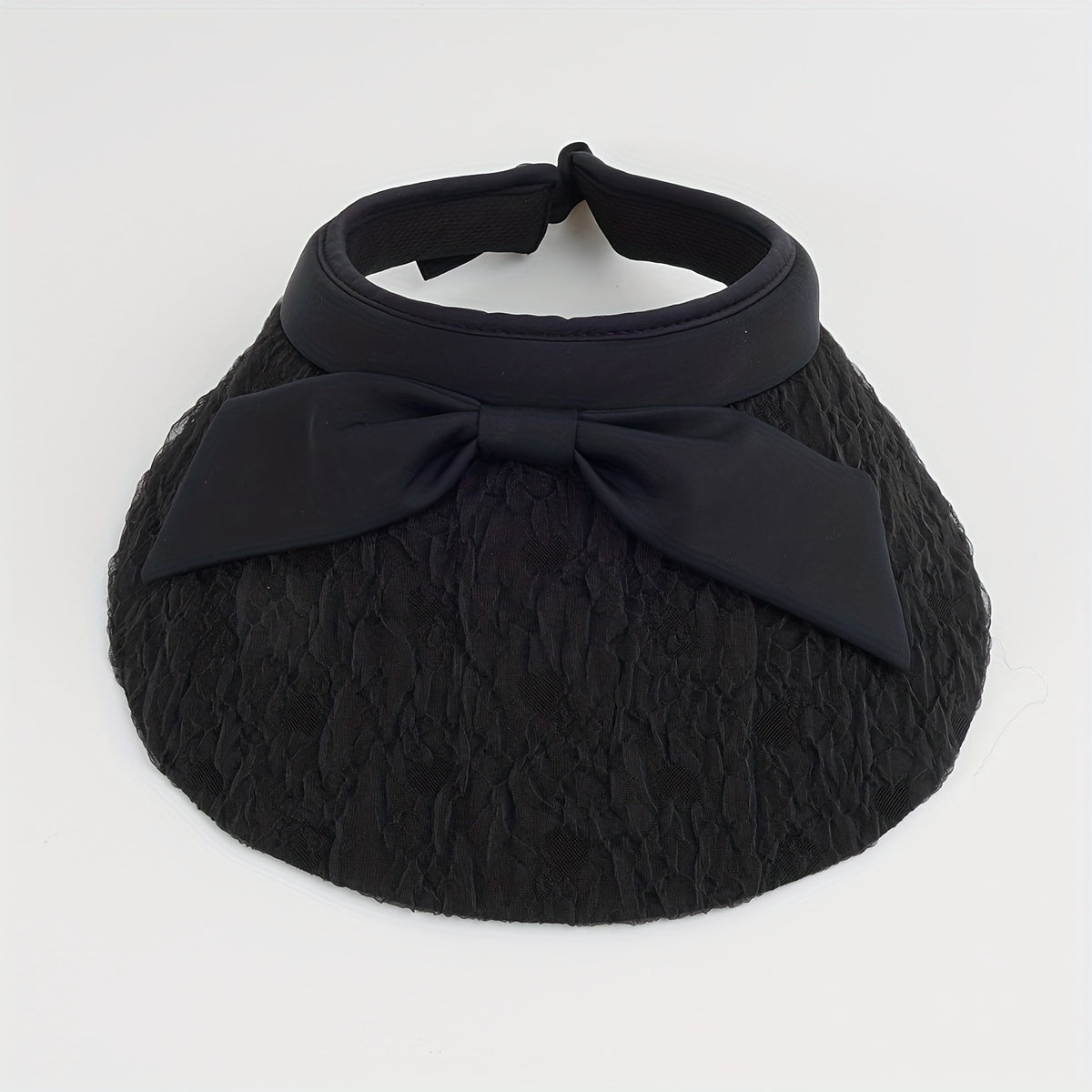 Bow Decor Embossed Visor Hat Wide Brim Lace Sun Hats Casual UV Protection