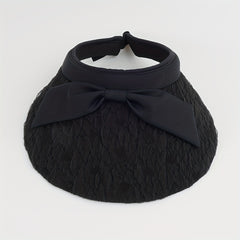 Bow Decor Embossed Visor Hat Wide Brim Lace Sun Hats Casual UV Protection