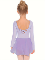 Girls Cozy Butterfly Cross Back Long Sleeve Ballet Leotard