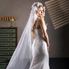 Bridal Veil with Floral Tassel Wedding Headpiece