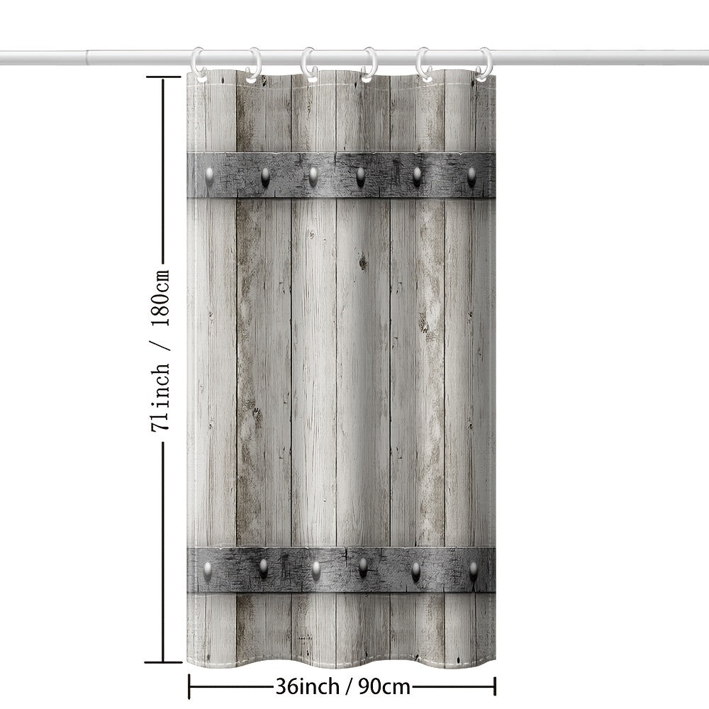 Rustic Farmhouse Shower Curtain with Barn Door Design