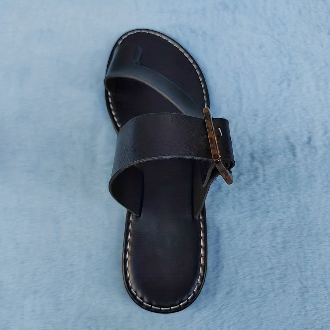 Women's Flat Slide Shoes Toe Loop Buckle Strap Slip On Shoes