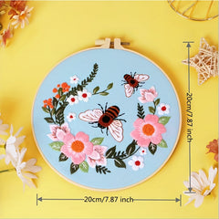 Flower Bee Embroidery Kit with Hoop DIY Cross Stitch Set