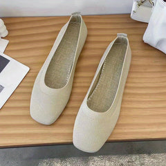 Women's Knit Slip On Flat Shoes Solid Lightweight Square Toe Shoes