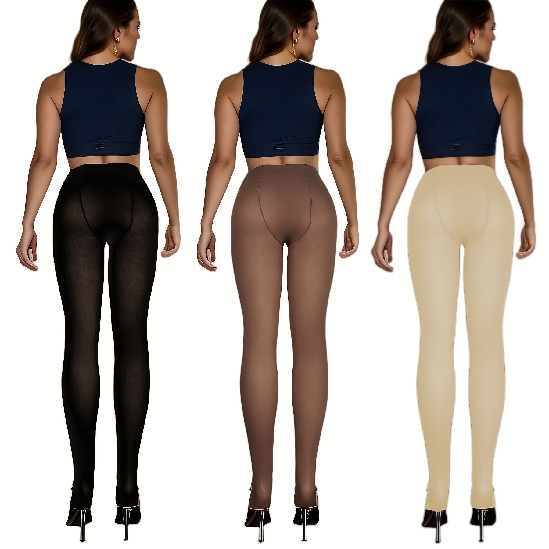 3 Pack Opaque Slim Pantyhose High Waist Footed Women's Stockings