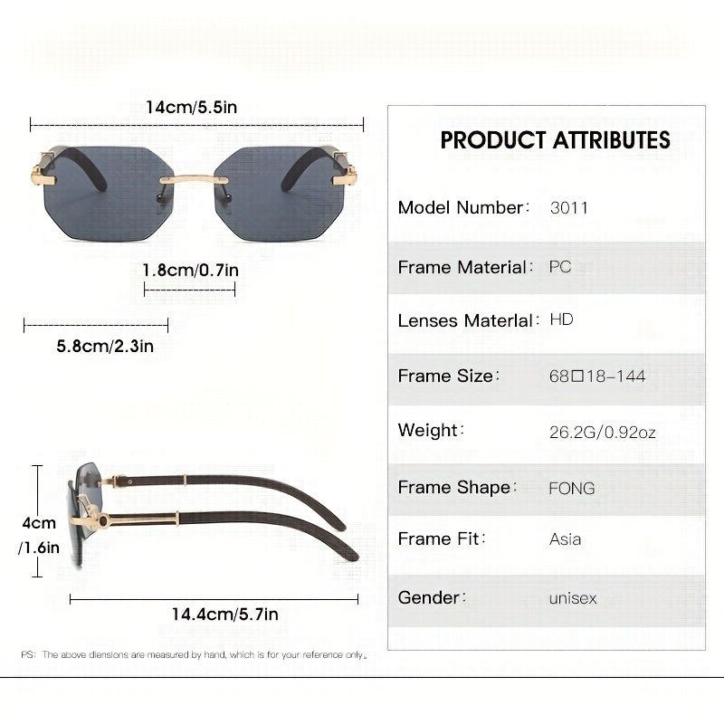 Men's Rimless Sunglasses Polygon Metal Glasses for Summer