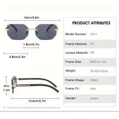 Men's Rimless Sunglasses Polygon Metal Glasses for Summer